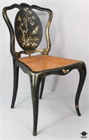 Lacquered Chair w/Cane Seat & Inlaid Pearl Back