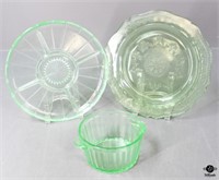Vaseline Glass Relish Dish, Plate & Bowl