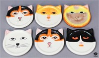 Hand Painted Ceramic Cat Coasters / 6 pc