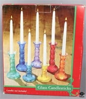 Colored Glass Candlestick Set