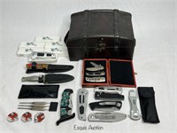 Group of Pocket Knives in Chest