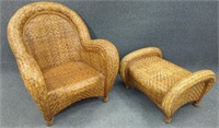 Pottery Barn Wicker Arm Chair with Matching