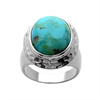 Silver Turquoise Hammered Textured Ring-SZ 7