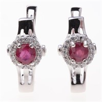Sterling Slv Ruby Glass Filled & Zircon Earrings