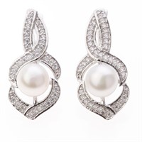White Pearl & Zircon Latchback Earrings