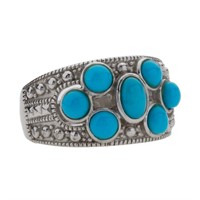 Sterling Silver Turquoise Seven-Stone Ring-SZ 7