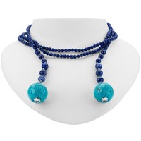 Turquoise & Lapis Open Wrap Lariat Long Necklace