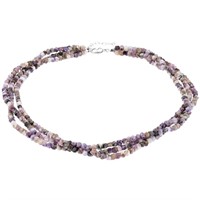 Triple Strand Chariote Bead Silver Necklace