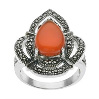 Sterling Silver Red Agate & Marcasite Ring-SZ 7