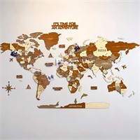 3D Wooden World Map, Multilayered Travel Map