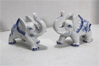 Vintage Blue & White Elephants 5" x 7"