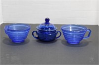 Vintage Cobalt Cups & Sugar Bowl