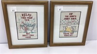 2 framed bathroom cross stitch pictures of bunny