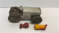 3 vintage metal toys. Tractors and matchbox