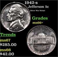 1942-p Jefferson Nickel 5c Grades GEM++ Unc