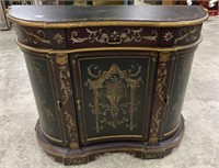 Modern Black and Gold Floral Demilune Cabinet