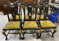 6 Asian Black Lacquer Dining Side Chairs