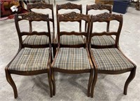 6 Vintage Victorian Rose Carved Dining Chairs