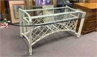 Painted White Wicker Style Base Glass Top Table