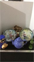 Floral pot, collectable plates, tea pot, and