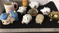 Pig collection, assorted glass, metal marble