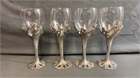 Beautiful Set of 4 Pewter & Blown Glass Wine