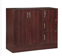 Mahogany Wooden 3-Shelf 5-Door Standard Bookcase