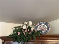 Floral & Display Plate On Top of Hutch