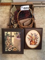 SHADOW BOX, NEEDLEPOINT PICTURE, BASKET, HOME