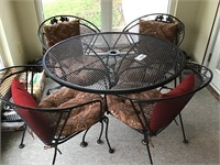 WROUGHT IRON PATIO TABLE, 4 CHAIRS