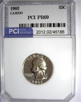 1962 Quarter PCI PR-69 CAMEO LISTS FOR $120