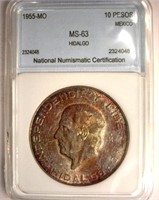 1955-MO 10 Pesos NNC MS-63 Hidalgo Mexico