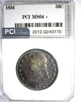 1834 Capped Bust 50c PCI MS-64+ NICE TONING
