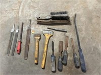 Chisels, pry bar, files, wire brushs