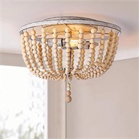 Flush Mount Ceiling Light, 2 Lights Wood Beaded Ch