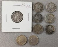 9ct Mercury & Roosevelt Silver Dimes