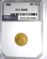 1908 Gold $2.50 PCI MS-63 LISTS FOR $1600