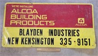 Vintage Alcoa Tin Sign New Kensington PA 24x48"