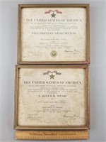 WWII Bronze & Silver Star Framed Documents