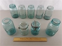 9ct Vintage Blue Canning Jars