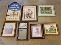 Assorted Framed Pictures & Mirror