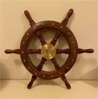 Nautical ship wheel in wood with brass trim