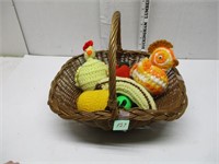 Basket Of Crochet Animals & Ect.