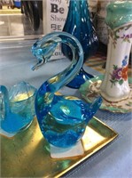 Blue bubble glass swan