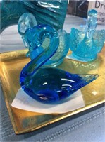 Small blue glass swan