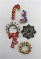 Assorted Christmas Pin Pins Brooch Lot Rhinestone