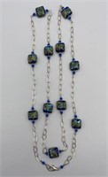 40 Inch Sterling 925 Chain Art Glass Beads