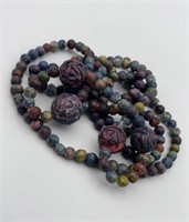 Vintage Carved Stone Beaded Necklace Rose