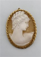 Carved Shell Cameo Pendant Gold Tone