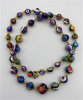 Murano Glass Millefiori Beaded Necklace GF Clasp